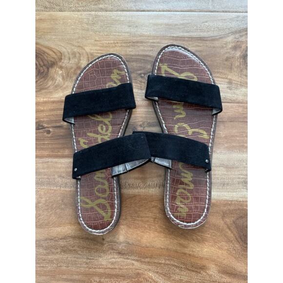 Sam Edelman Gala Black Suede Two-Strap Leather Slide Sandals- Size 8.5 - Picture 2 of 7